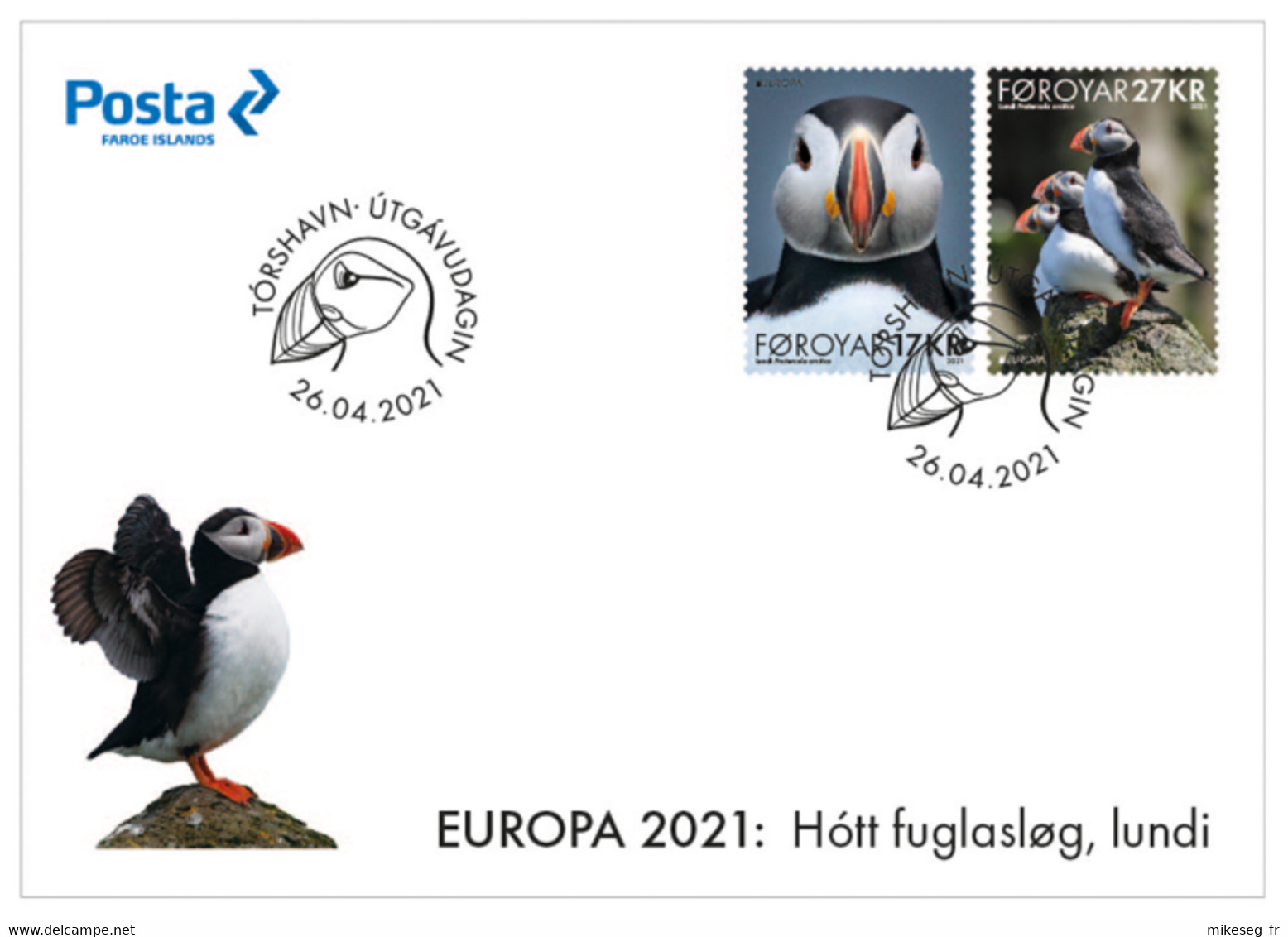 Europa 2021 - Foroyar Féroés -  Endangered Species, Espèces En Danger, Gefährdete Arten (Macareux Moine, Puffin) FDC - 2021