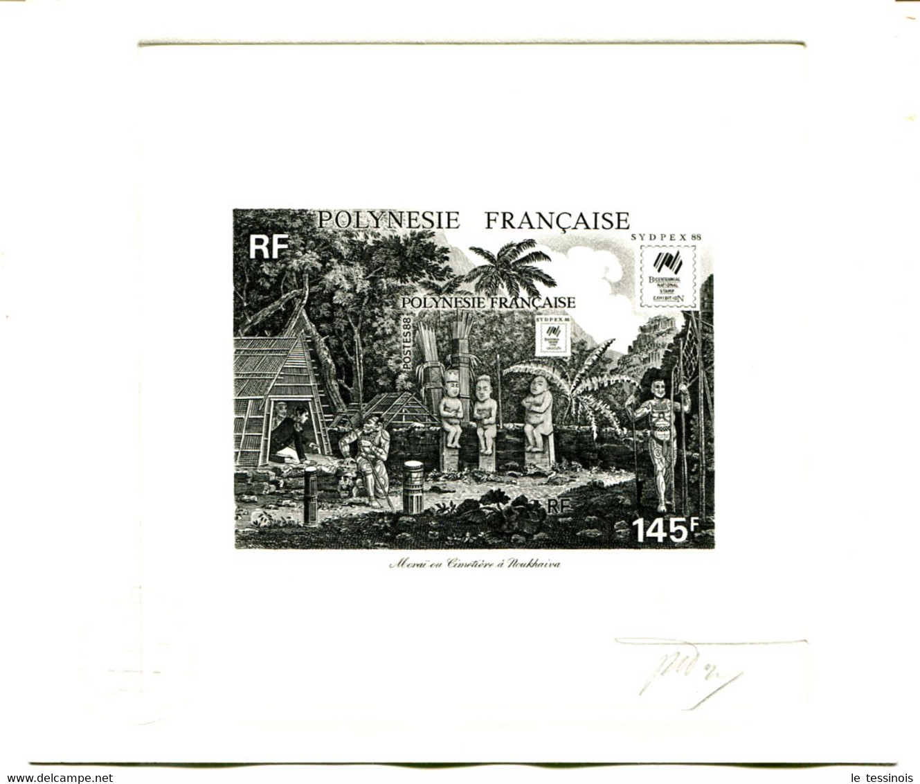 Épreuve D'artiste Polynésie Française1988 "Moraï Au Cimetière à Noukhaiva" - Sculptures Sur Bois - Otros & Sin Clasificación