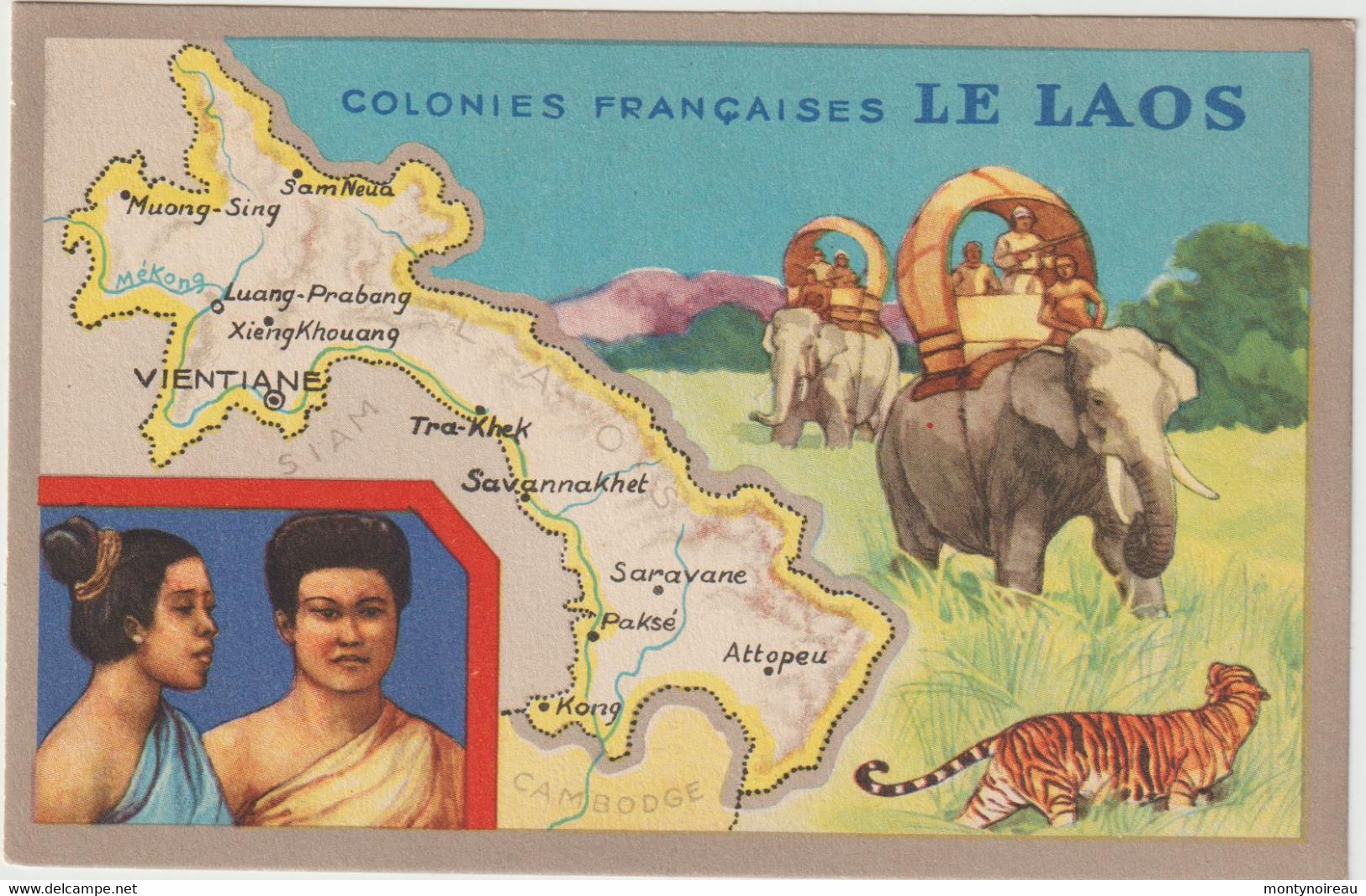 Dav : Carte Publicitaire  Du Lion Noir :  LE  LAOS :  Colonies  Françaises , Tigre, Vientiane , Tra Khek ,saravane ,kong - Pubblicitari