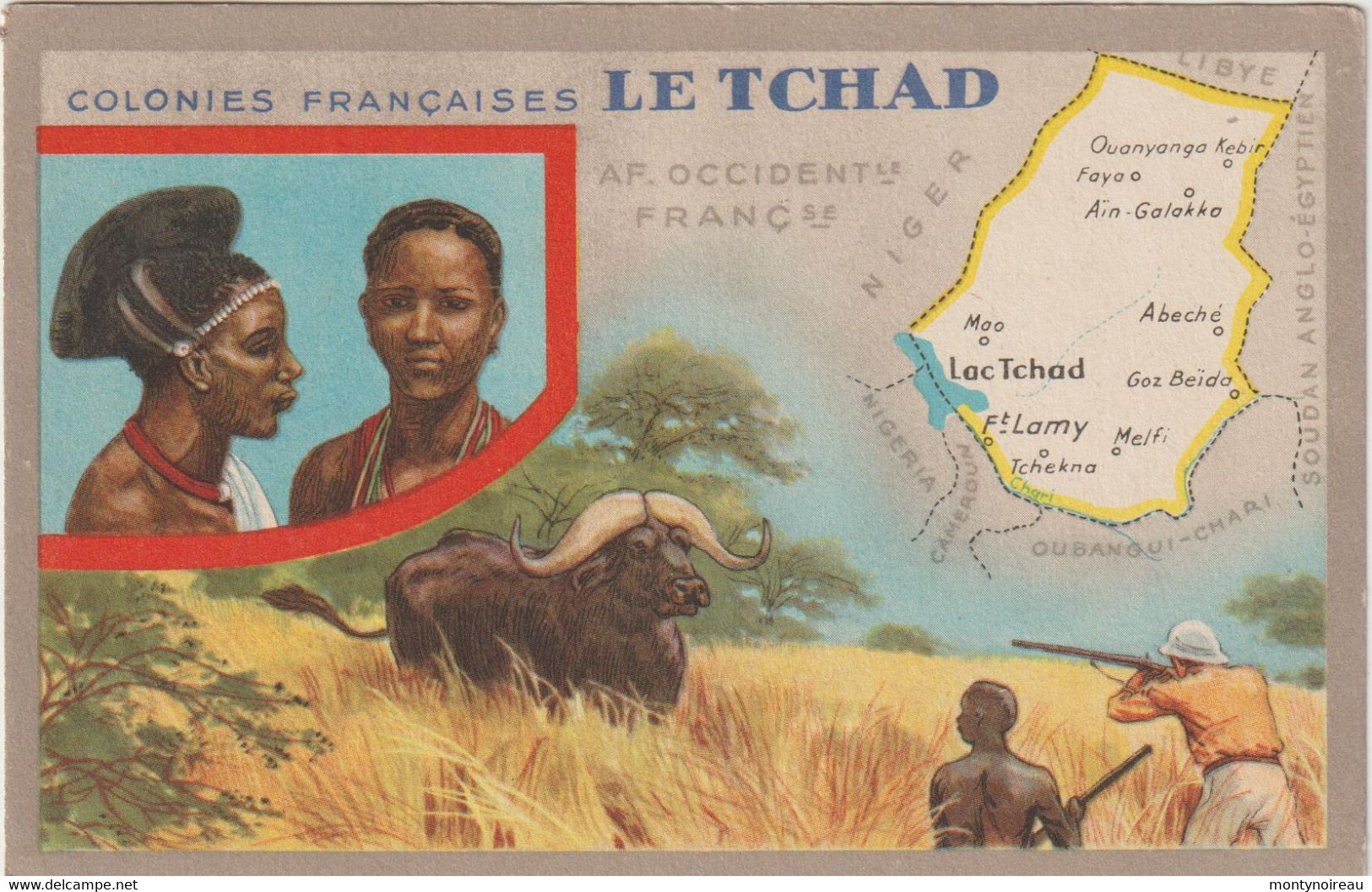 Dav : Carte Publicitaire  Du Lion Noir :  Colonies  Françaises ,le  Tchad , Melfi , Fort Lamy ,mao, Fayoo, Chasse - Reclame