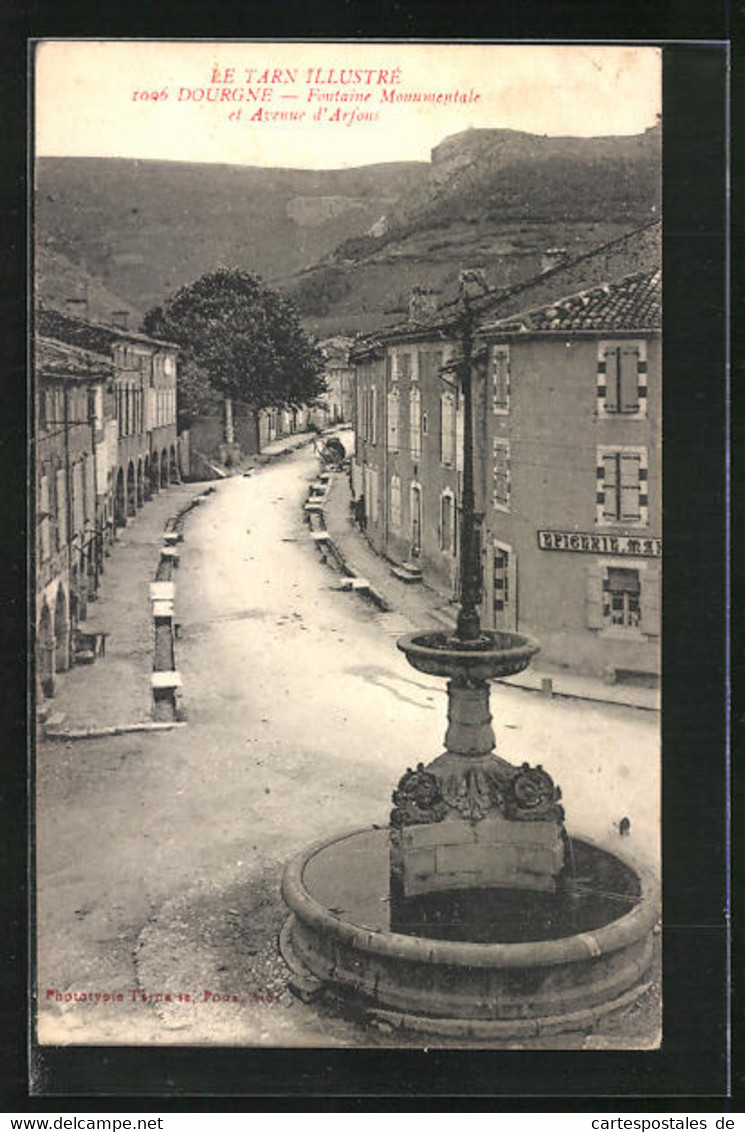 CPA Dourgne, Fontaine Monumentale Et Avenue D'Arfons - Dourgne