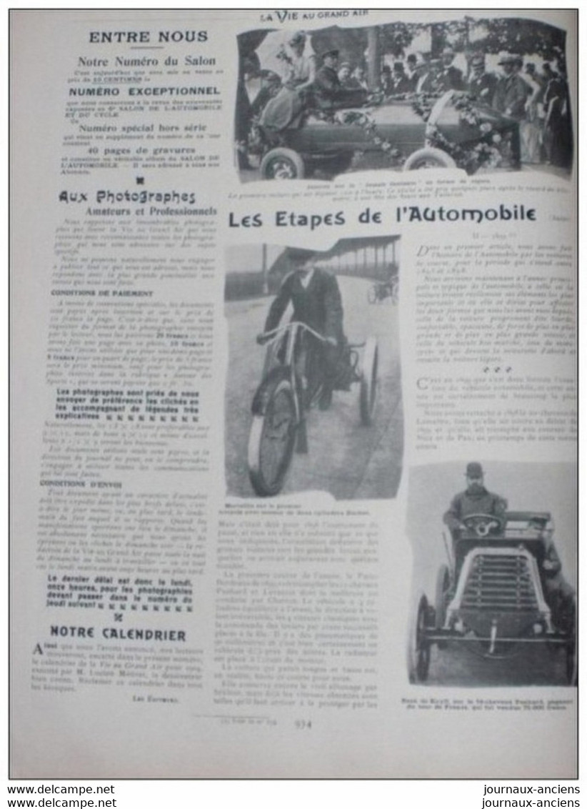 1903 LE SALON DE L'AUTOMOBILE - LES ETAPES AUTOMOBILE - FOOTBALL ASSOCIATION - LUTTE - RUGBY - LE COMTE DE VAULX - Other & Unclassified