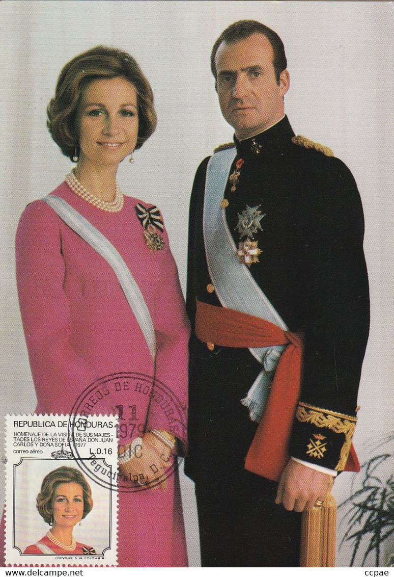 Carte Maximum - Hommage à La Visite De Ses Majestés D'Espagne Don Juan Carlos Et Dona Sofia - Honduras