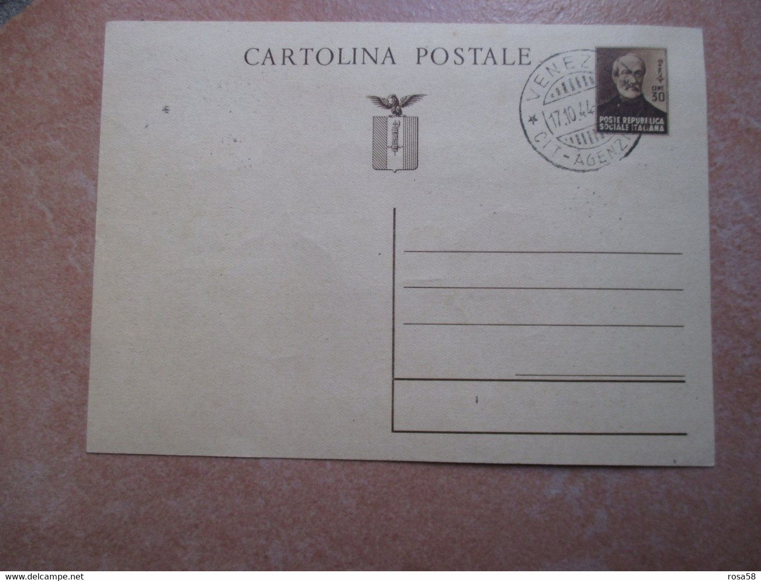 GC 17.10.1944 Cartolina POSTALE MAZZINI Supporto Serie Monumenti N.9 Valori Differenti Timbro Città Agenzia Postale - Interi Postali