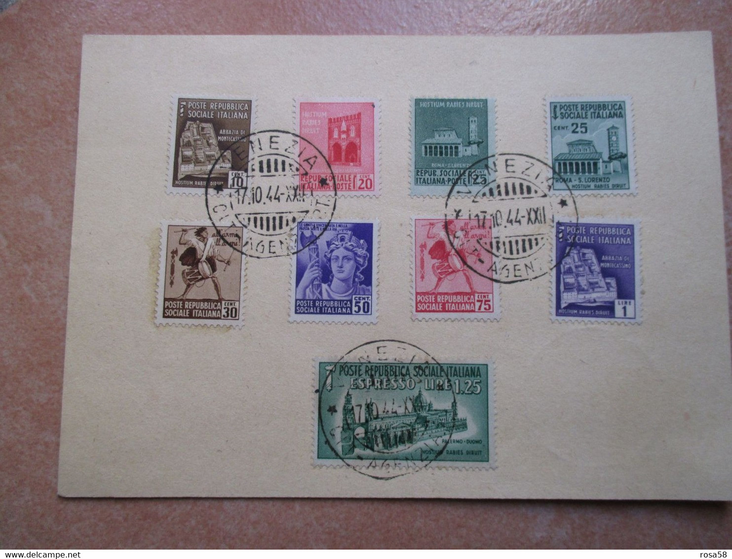 GC 17.10.1944 Cartolina POSTALE MAZZINI Supporto Serie Monumenti N.9 Valori Differenti Timbro Città Agenzia Postale - Postwaardestukken