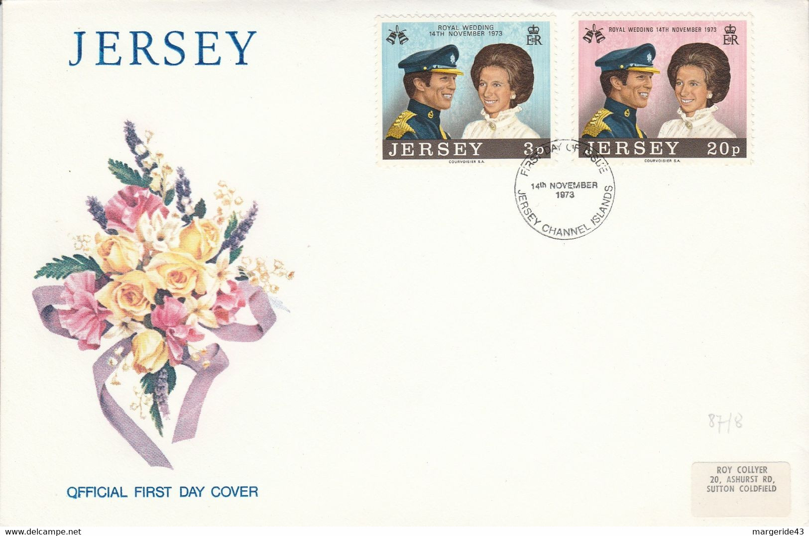 JERSEY FDC 1973 MARIAGE PRINCESSE ANNE - Jersey