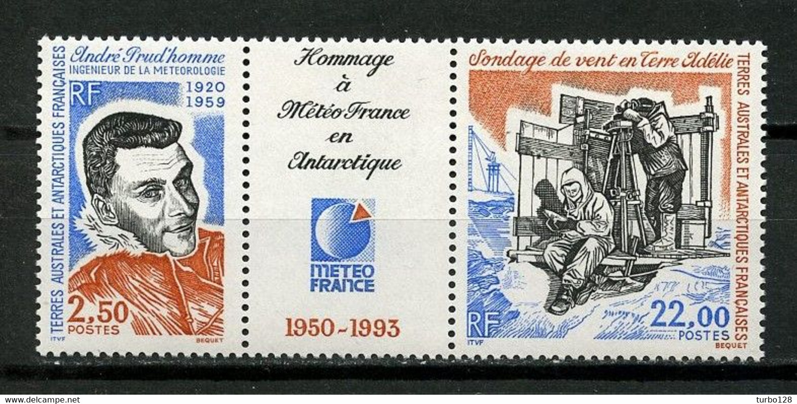 TAAF 1993 N° 183A ** ( 182/183 ) Triptyque Neufs MNH Superbe C 12,50 € Météo France André Prud'homme - Neufs