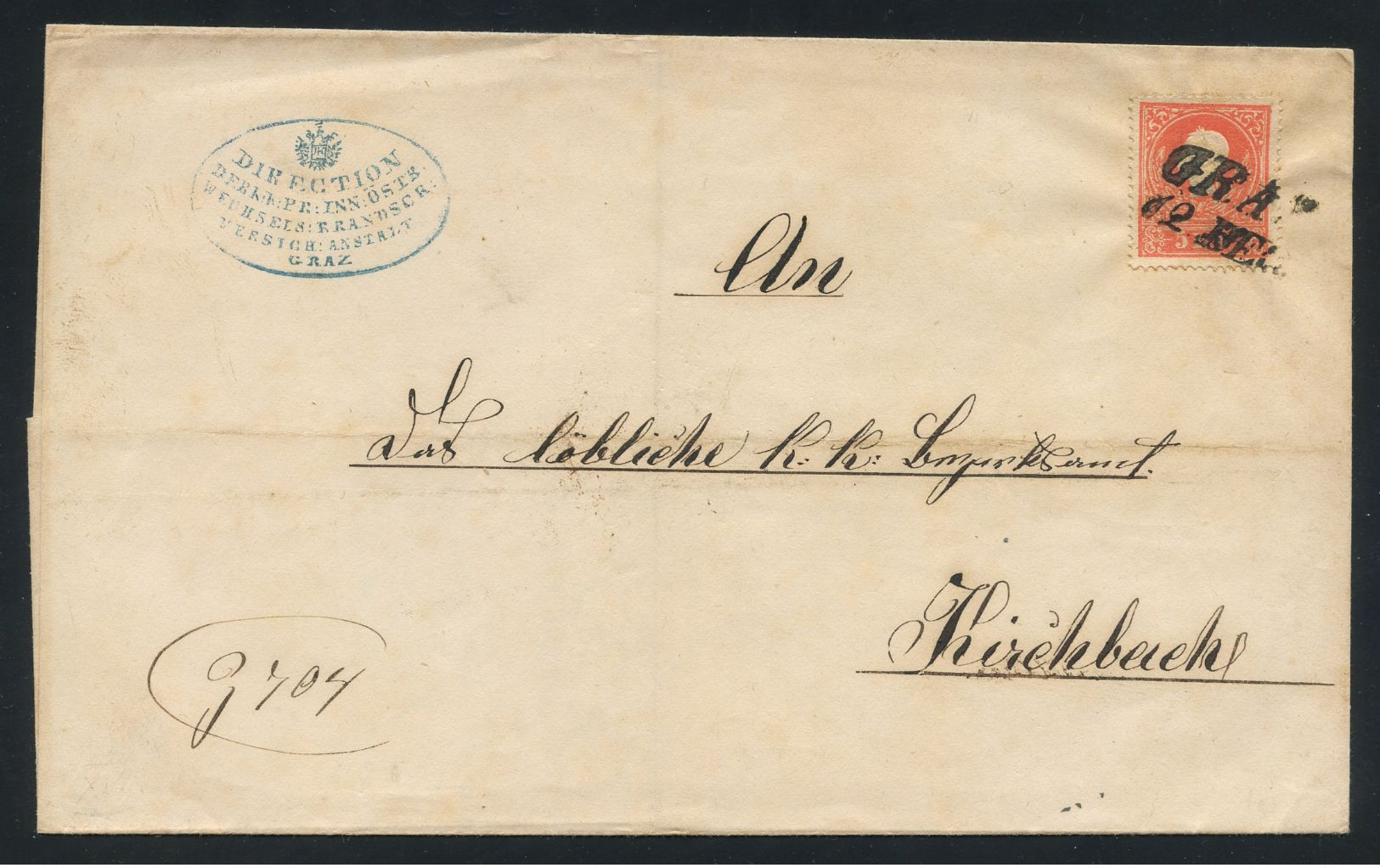 Austria 1859 Official Cover From Graz To Kirchbach Franked With A 5kr Red Type II, Stamp Well Centred For This Issue - Covers & Documents