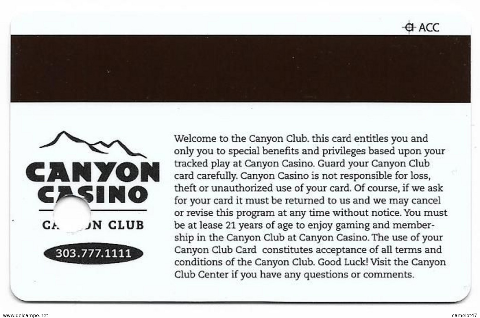 Canyon Casino, Central City, Black Hawk & Cripple Creek, CO, U.S.A., Older Used Slot Or Player's Card, # Canyon-1 - Casino Cards