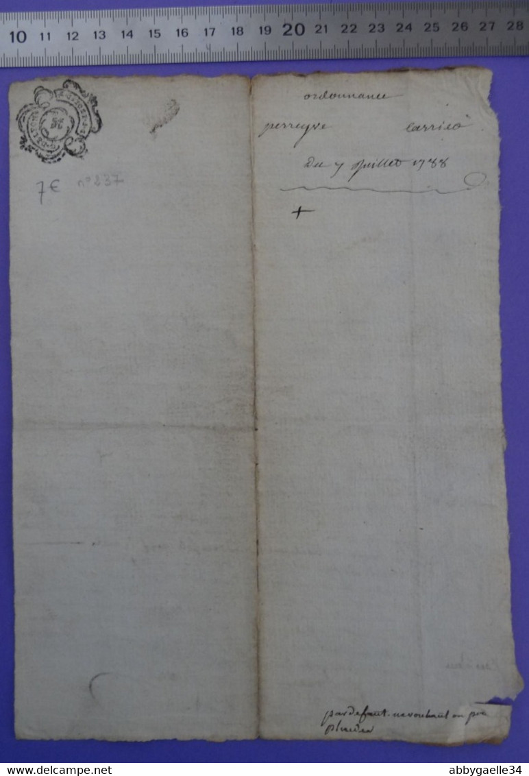 1788 Généralité De LYON Papier Timbre N°237 De "D.F. 1SOL 5D 1/2" PERREYRE & Compagnie Négociant à Lyon (Rhône) - Matasellos Generales