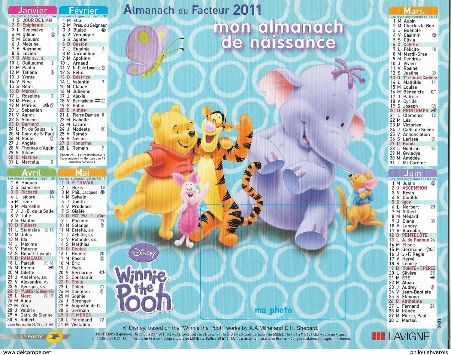 CALENDRIER 2011 ANNEE DE NAISSANCE  Winnie Disney - Formato Grande : 2001-...