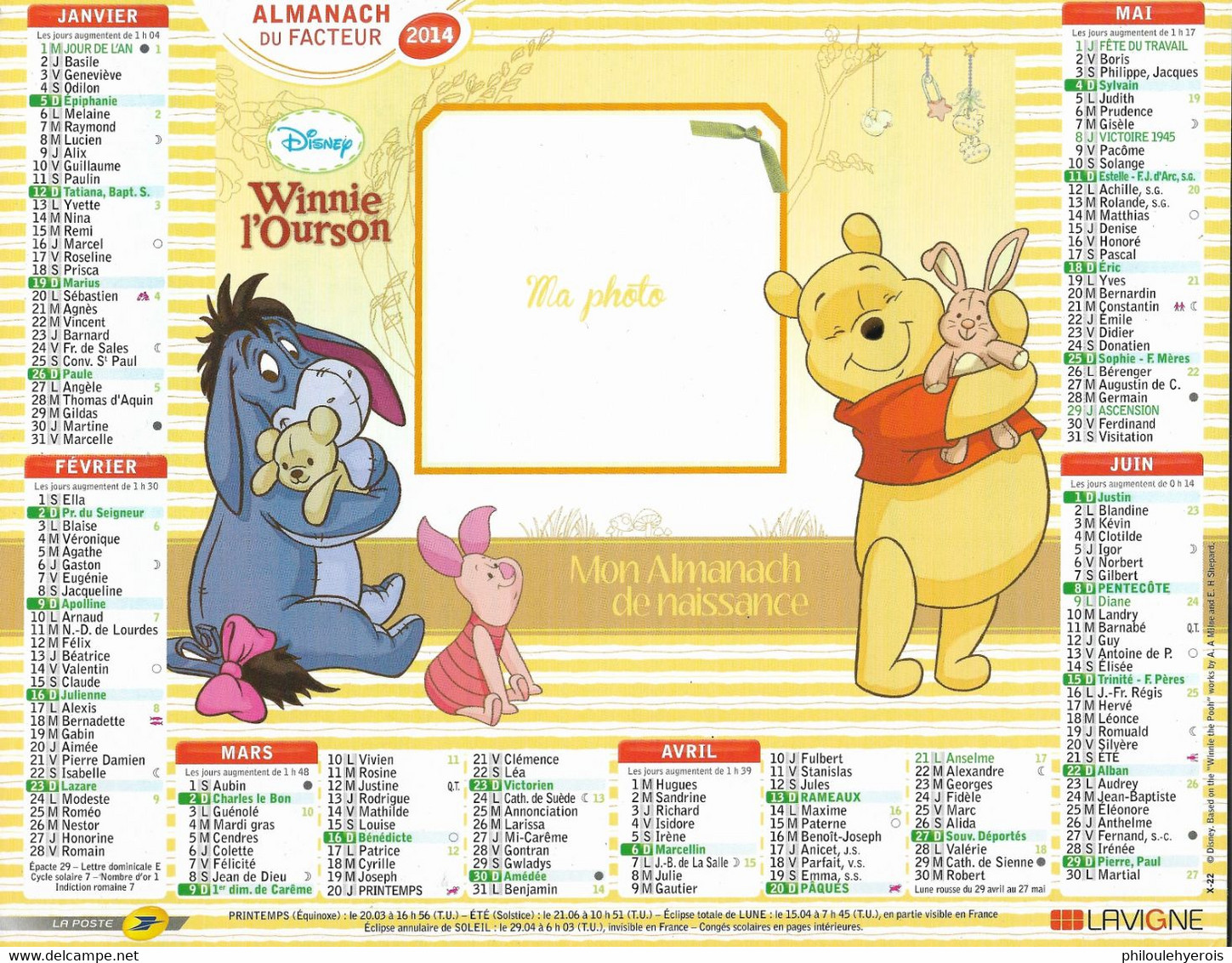 CALENDRIER 2014 ANNEE DE NAISSANCE  Winnie Disney - Formato Grande : 2001-...