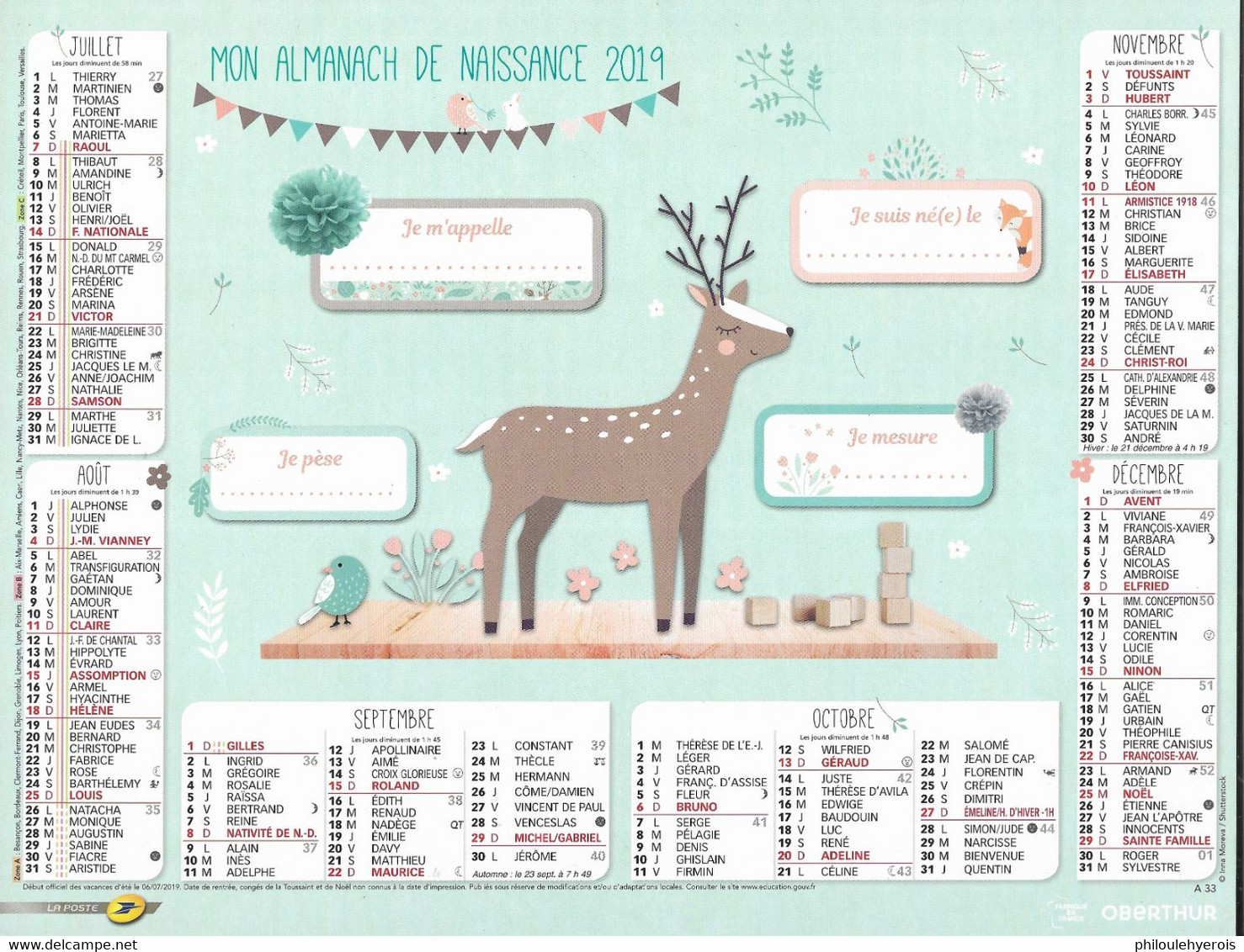 CALENDRIER 2019 ANNEE DE NAISSANCE - Grand Format : 2001-...