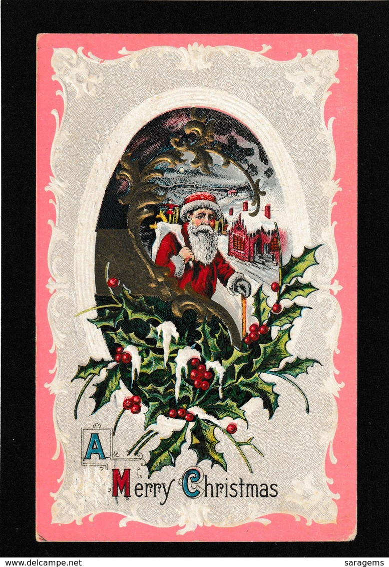 Ellen Clapsaddle - Santa Claus Carrying Bag Of Toys 1911 - Wolf Antique Postcard - Clapsaddle