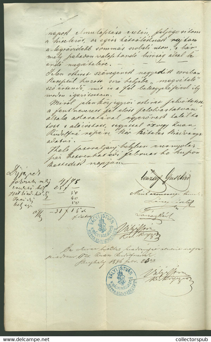1876. Adóssági Nyilatkozat, Dekoratív Jogi Dokumentum 2*10Ft + 5Ft Okmánybélyegekkel - Used Stamps