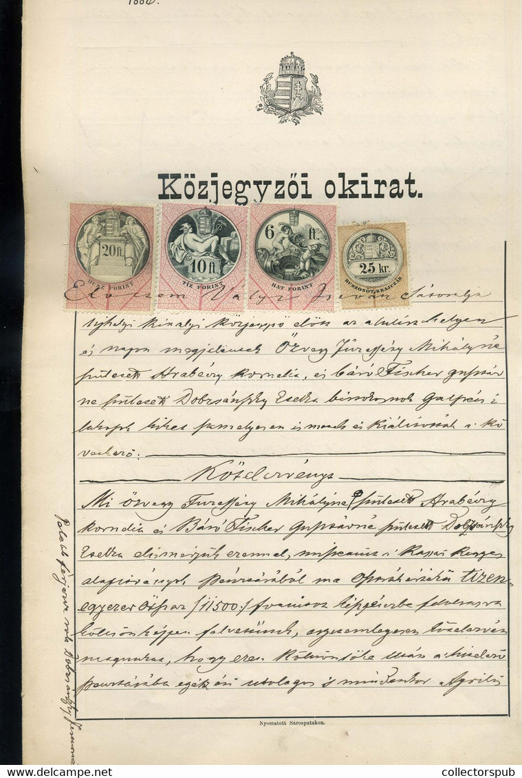 Közjegyzői Okirat 1886. 20+10+6 Ft 25kr Okmánybélyegekkel - Unclassified