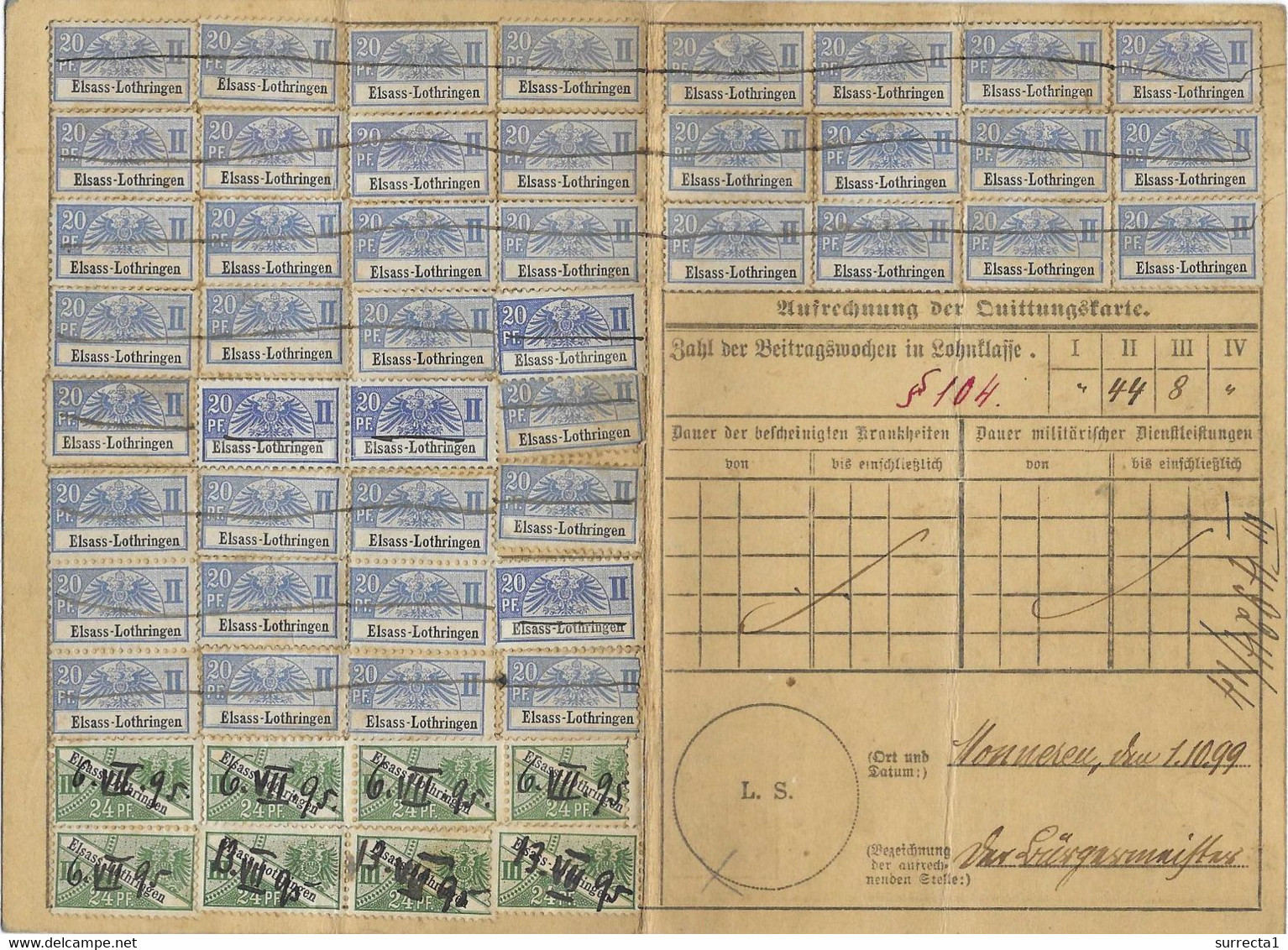 5) 1899 Carte Complète Retraites Ouvrières & Paysannes / Timbre N° 2 X 44 / N° 3 X 8 / Devant Les Ponts  Metz / Monneren - Altri & Non Classificati