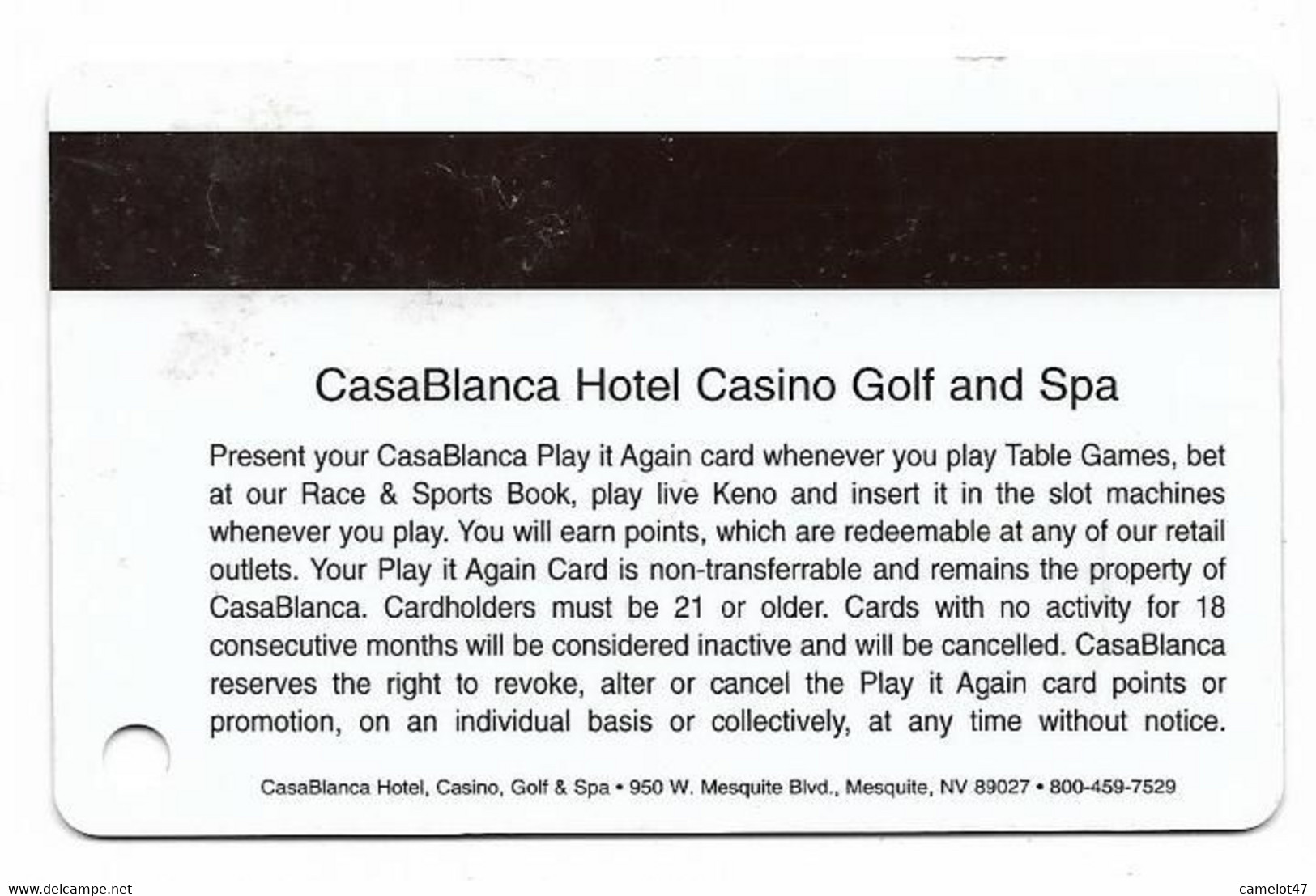 Casablanca Casino, Mesquite, NV, U.S.A., Older Used Slot Or Player's Card, # Casablanca-1 - Cartes De Casino