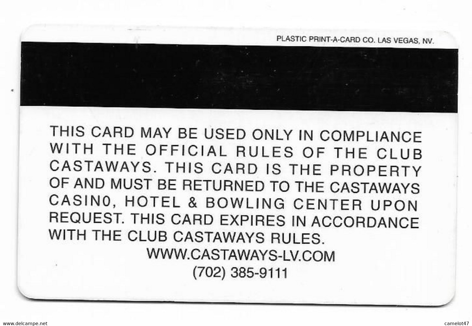 Castaways Casino, Las Vegas, Older Used Slot Or Player's Card,  # Castaways-2 - Casino Cards