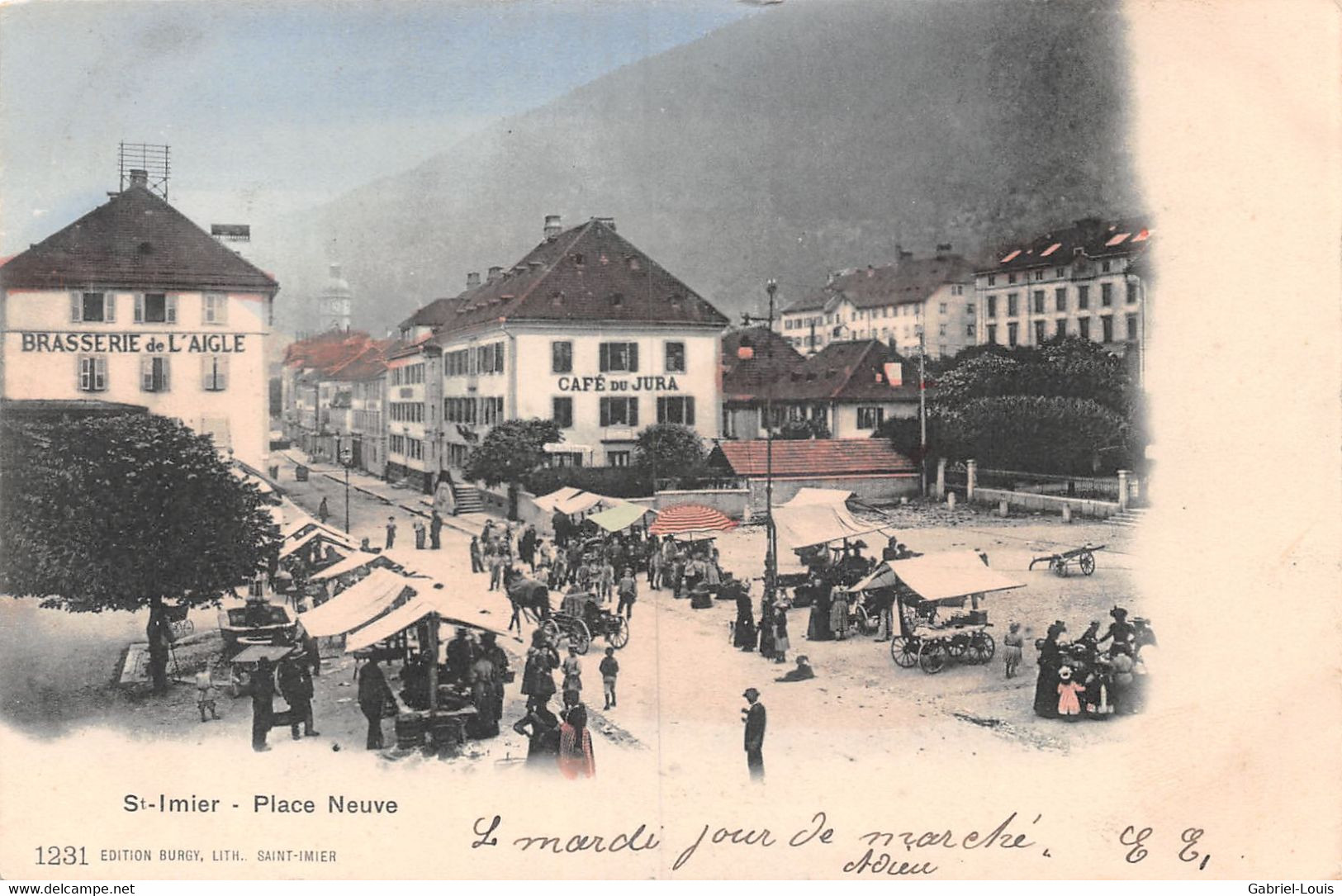 Saint-Imier St. Place Neuve -  Brasserie De L'Aigle Café Du Jura - Attelage - 1905 Marché - Saint-Imier 