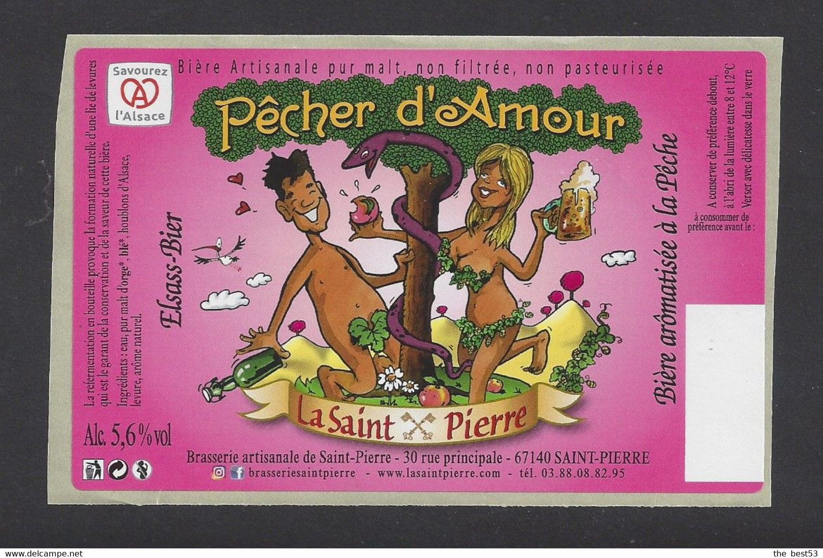 Etiquette De Bière à La Pêche  -  Pêcher D'Amour -  Brasserie De Saint Pierre  à Saint Pierre (67) - Birra