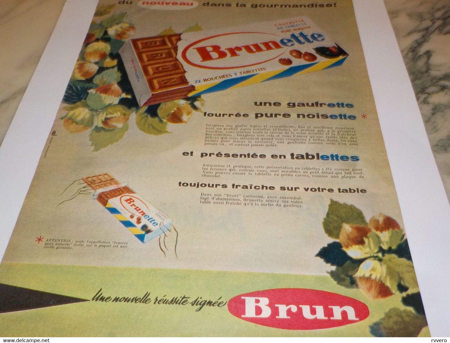 ANCIENNE PUBLICITE BRUNETTE  BISCUIT THE BRUN 1956 - Manifesti