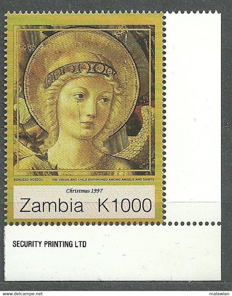 Zambia, 1997 (#742d), Christmas, Painting, Gozzoli, Madonna, Virgen Mary, Angels, Weihnachten, Natale, Noël - 1v Single - Kerstmis