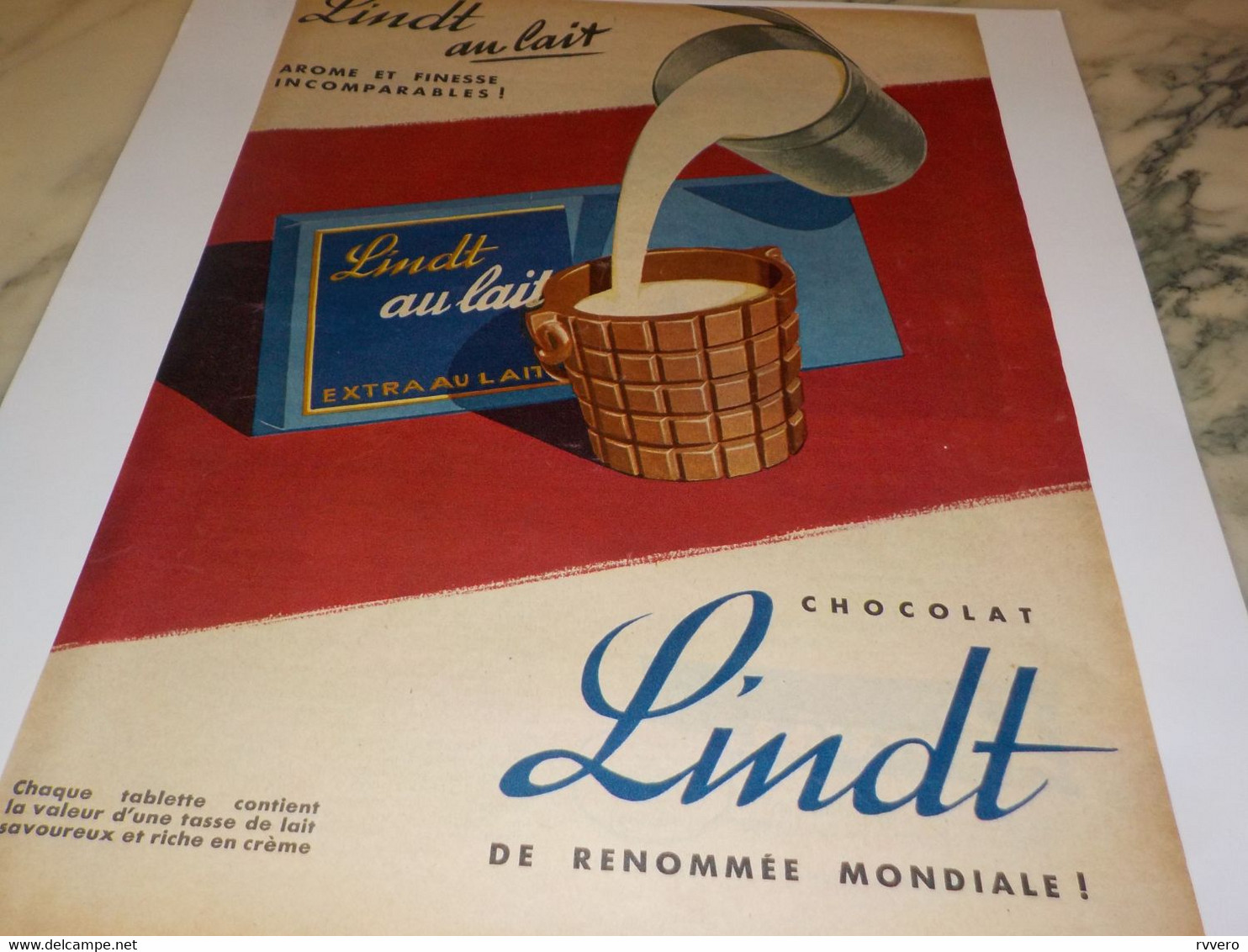 ANCIENNE PUBLICITE  CHOCOLAT AU LAIT   LINDT  1957 - Afiches