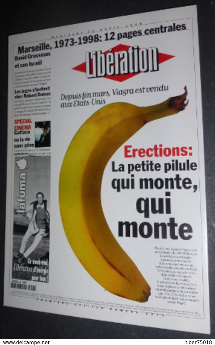 Carte Postale "Cart'Com" (1998) - Libération (banane) Erection : La Petite Pilule Qui Monte, Qui Monte - Advertising