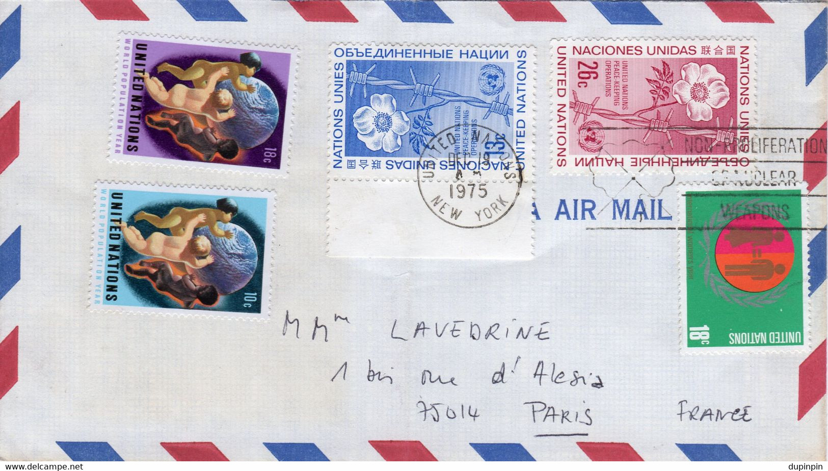 Nations Unies--1975--Lettre De New-York Pour Paris (France) - Other & Unclassified