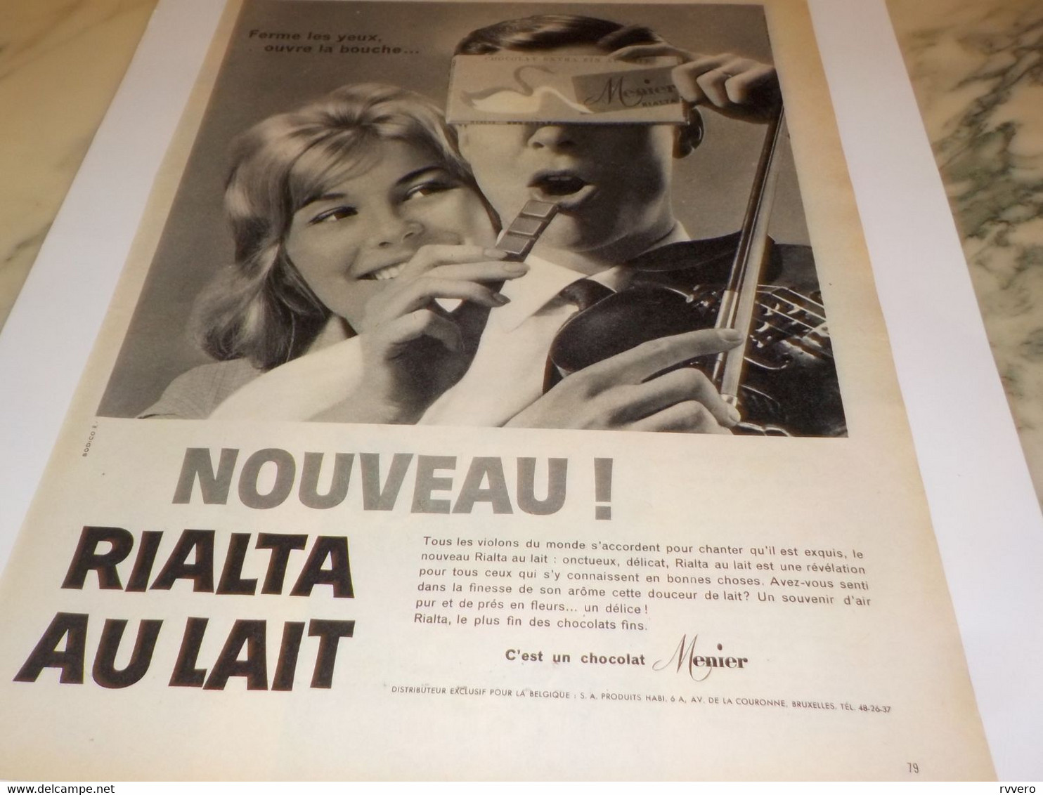 ANCIENNE PUBLICITE RIALTA CHOCOLAT MENIER 1958 - Posters