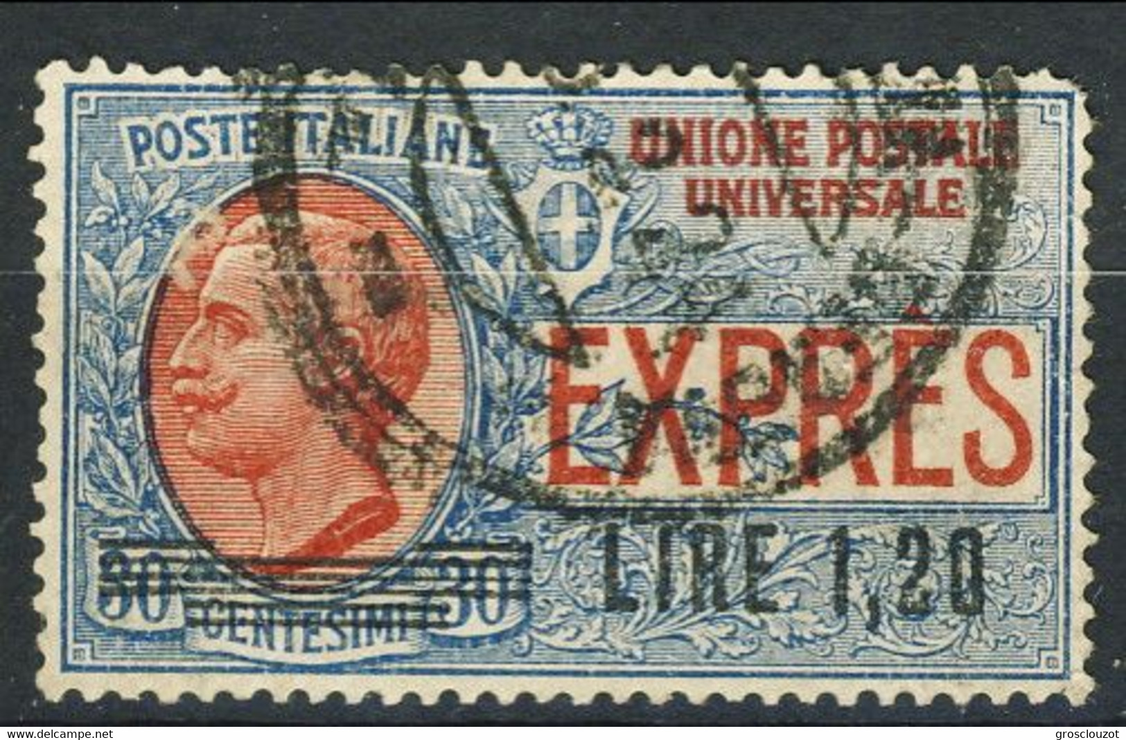 Regno 1922 Espresso Sass. N. 5 Lire 1,20 Su C. 30 Azzurro E Rosso Usato Cat. € 40 - Eilsendung (Eilpost)