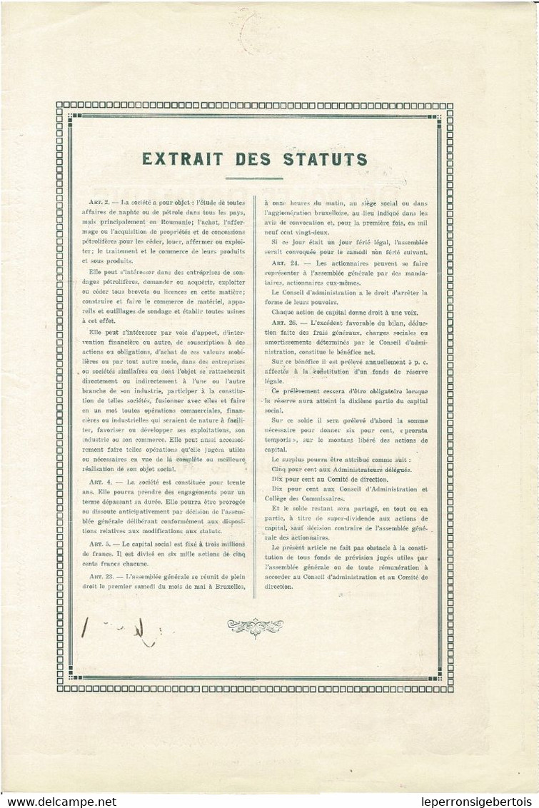 Titre Ancien - Société Auxiliaire Des Pétroles Roumains - Société Anonyme - Titre De 1923- N° 5375 -VF - Aardolie