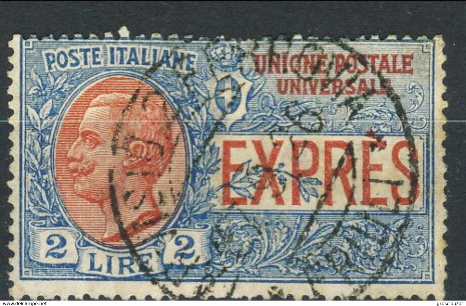 Regno 1925-26 Espresso Sass. N. 13 Lire 2 Azzurro E Rosso Usato Cat. € 220 Firma A. Diena - Exprespost