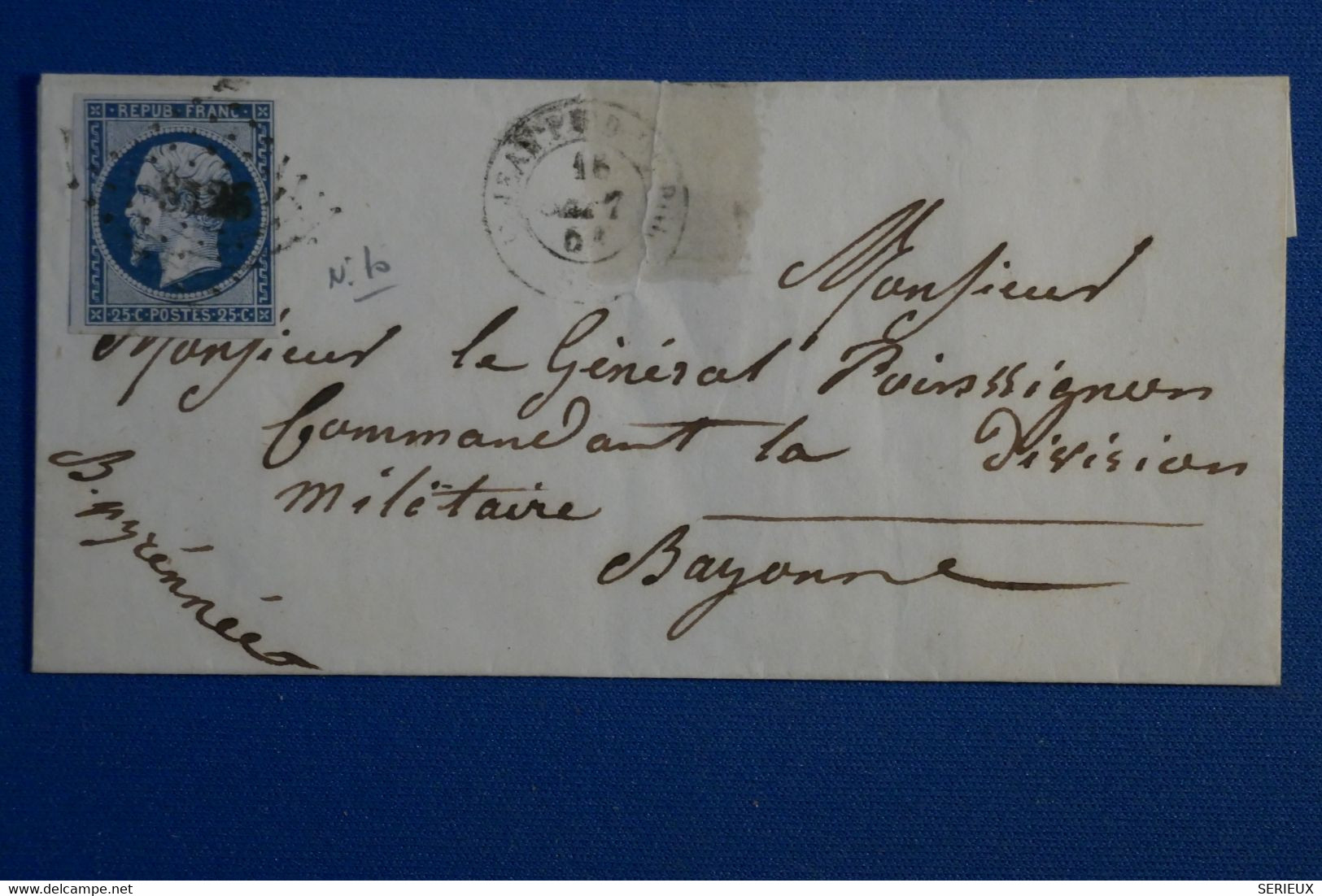 S10 FRANCE BELLE LETTRE 1853   POUR AYONNE + N 10 + AFFRANCHISSEMENT INTERESSANT - 1852 Luigi-Napoleone