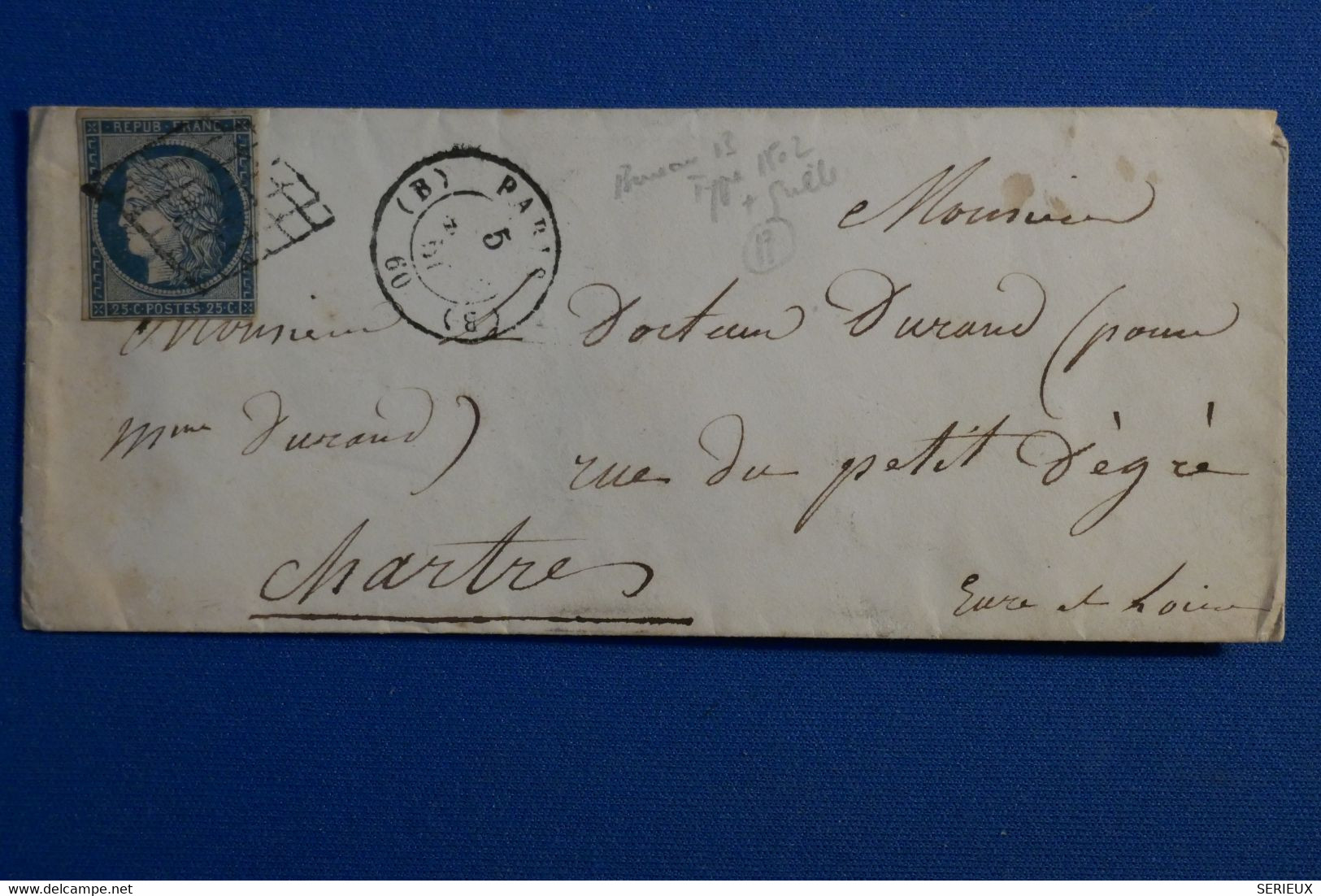 S10 FRANCE BELLE LETTRE 1851 PARIS POUR CHARTRES + N 4 + AFFRANCHISSEMENT INTERESSANT - 1849-1850 Ceres