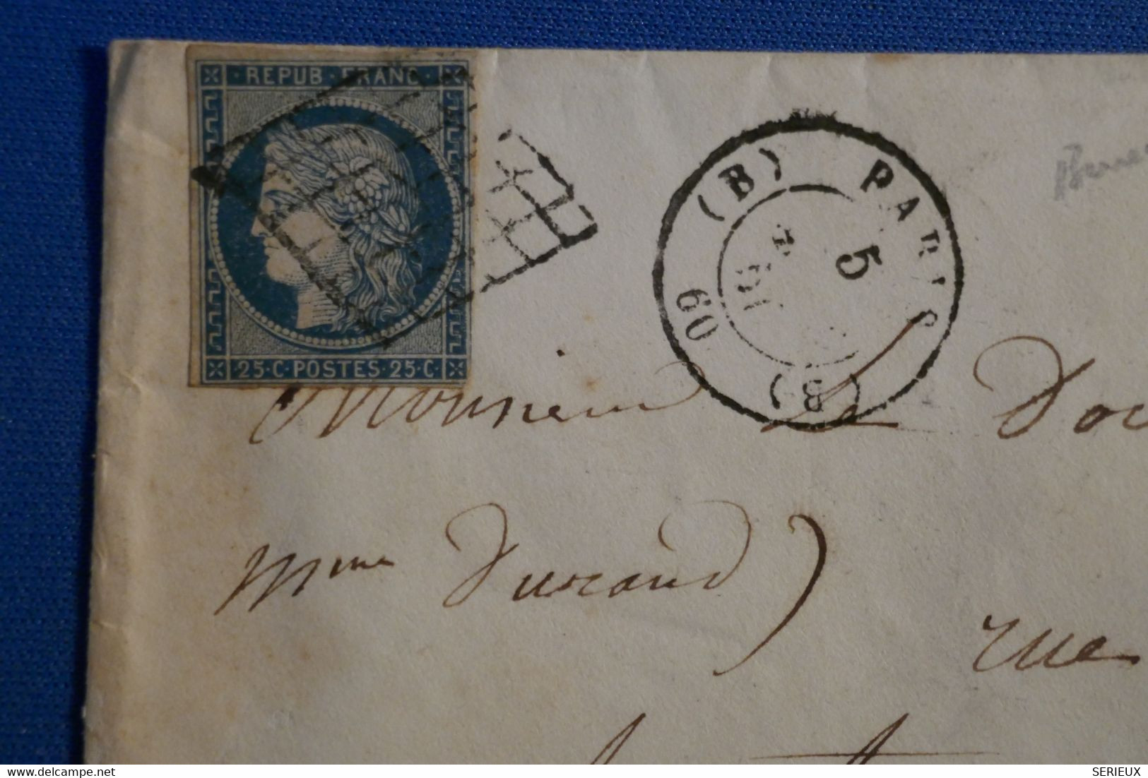 S10 FRANCE BELLE LETTRE 1851 PARIS POUR CHARTRES + N 4 + AFFRANCHISSEMENT INTERESSANT - 1849-1850 Cérès