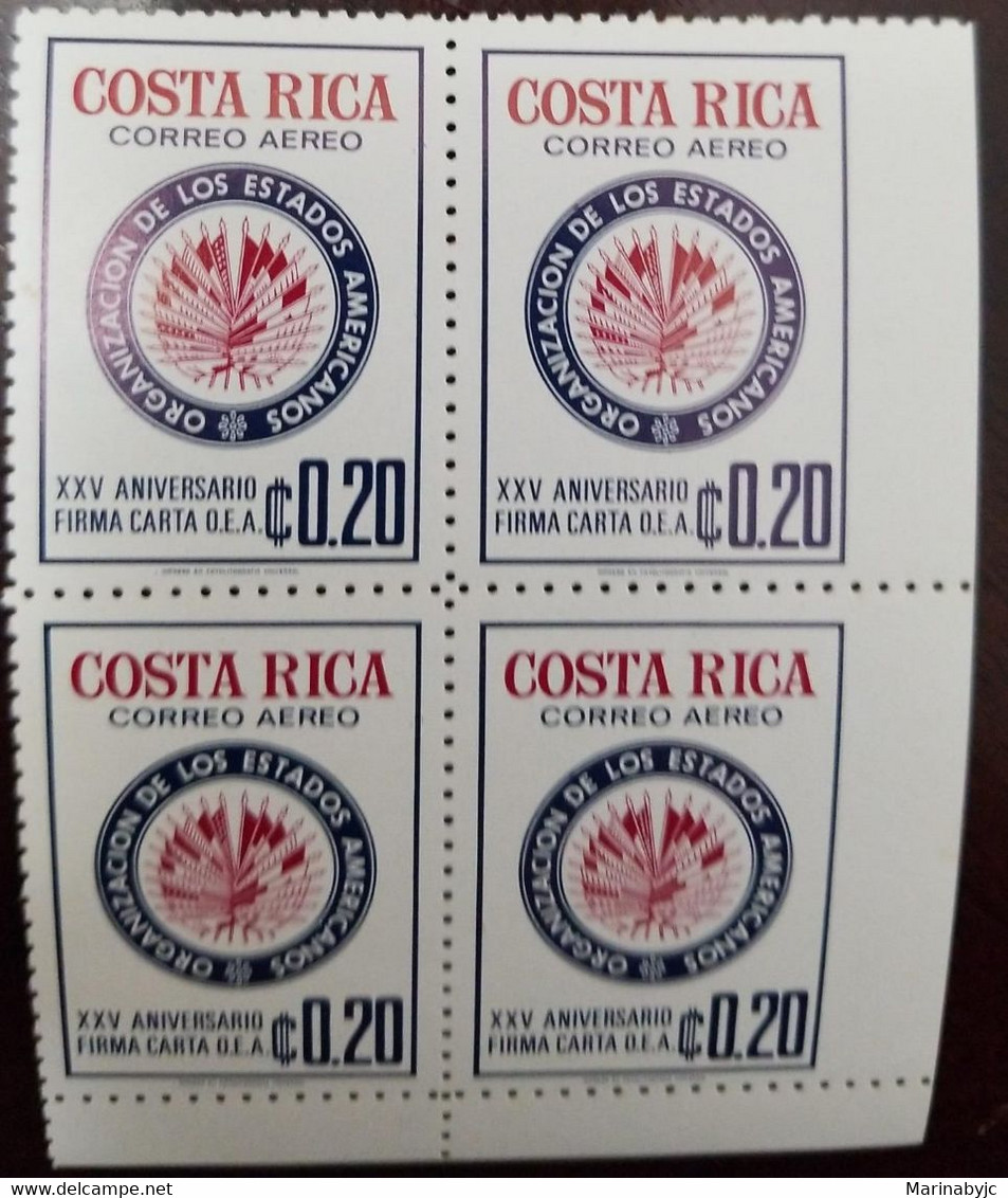 L) COSTA RICA, IMPERF, XXV ANNIVERSARY SIGNING LETTER O.E.A, FLAG, AIRMAIL, 0.20C - Costa Rica