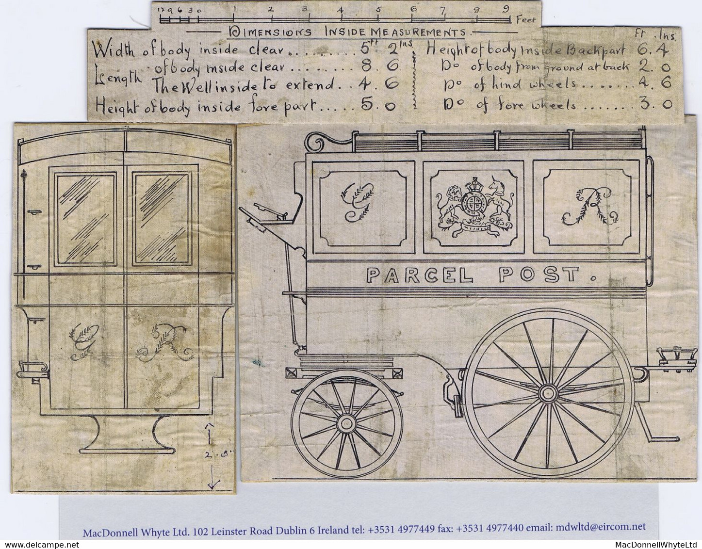 Ireland PARCEL POST Van Drawings For A GR Parcels Carriage, With Royal Crest, Possibly 1912/20 Period - Other & Unclassified