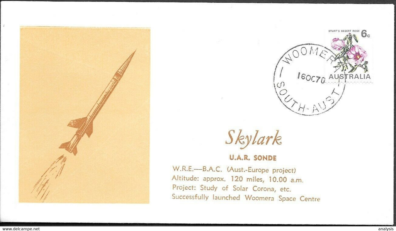 Australia Space Cover 1970. Skylark Rocket Launch. Solar Corona. Woomera ##47 - Ozeanien