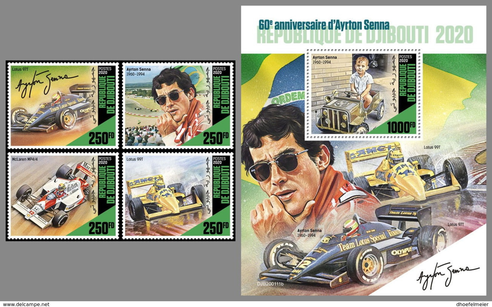 DJIBOUTI 2020 MNH Ayrton Senna Formla 1 Formel 1 Formule 1 4v+S/S - OFFICIAL ISSUE - DHQ2020 - Auto's