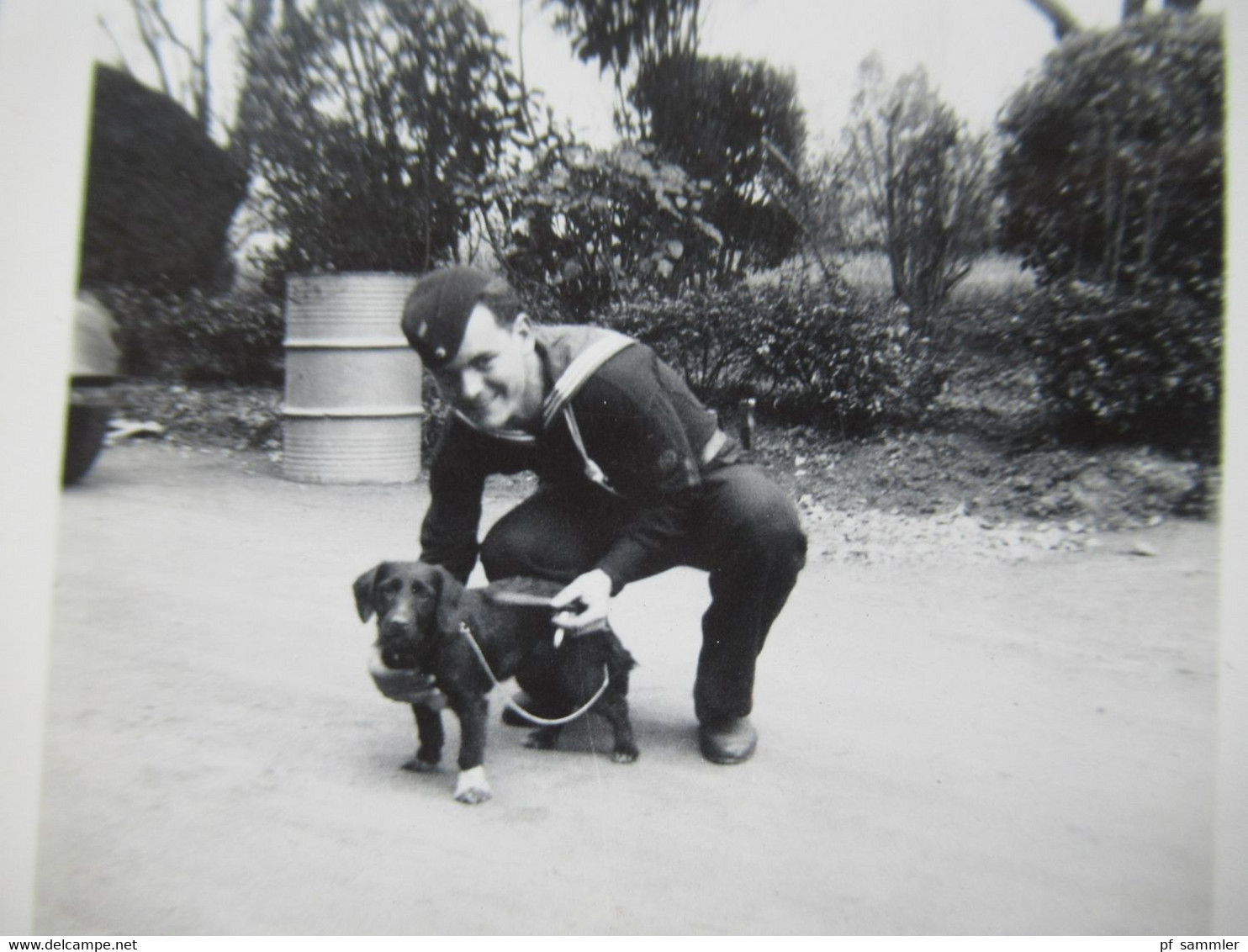 2. Weltkrieg WW2 Original Foto Soldat Der Wehrmacht / Marine / Matrose In Ausgehuniform Mit Kleinem Hund - War, Military