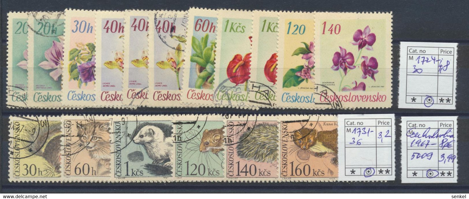 5009 Czechoslovakia Tschechoslowakia Set Of Different Stamps 1967 Used Flora Flowers Fauna - Sonstige & Ohne Zuordnung