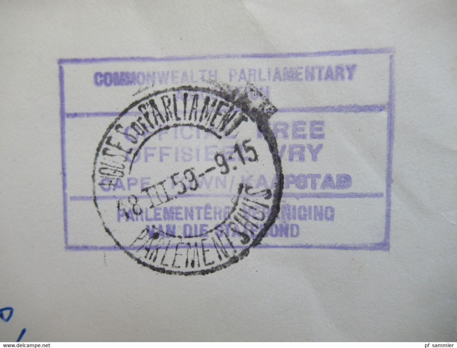 Süd-Afrika / GB Kolonie 1959 Violetter Freistempel Commonwealth Parliamentary Official Free Stempel Houses Of Parliament - Andere & Zonder Classificatie