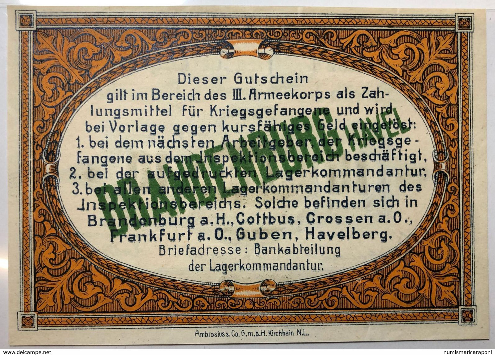 Germania Germany Brandenburg Havel 10 Mark 1917 Lager POW  LOTTO 1574 - 10 Mark