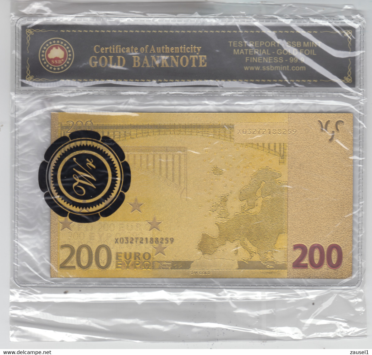 REPLIK - Gold Banknote Mit 24 K Goldfolie - 200 EURO, Dekorative Replik Zum 200. Geburtstag ? - 200 Euro