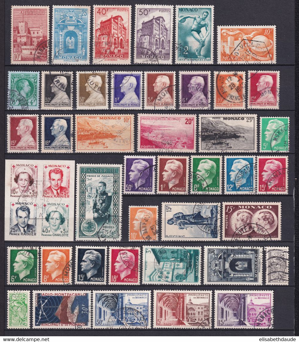 MONACO - 1948/1952 - BELLE SELECTION TIMBRES OBLITERES - COTE YVERT = 221.5 EUR. - Lots & Serien