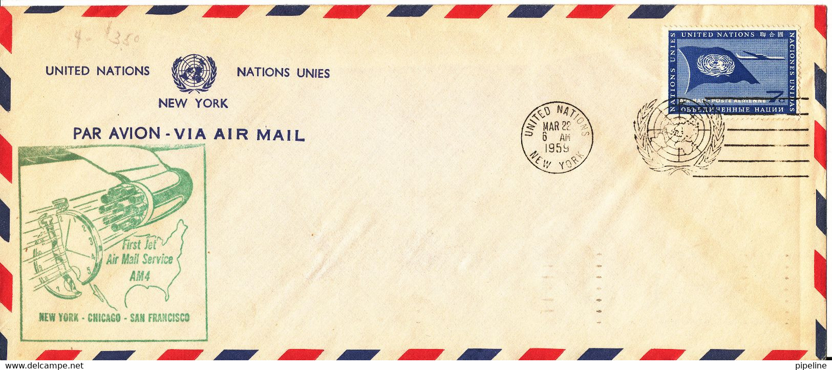 UN New York First Jet Air Mail Service Air Mail Cover New York - Chicago - San Fransisco 22-3-1959 - Poste Aérienne