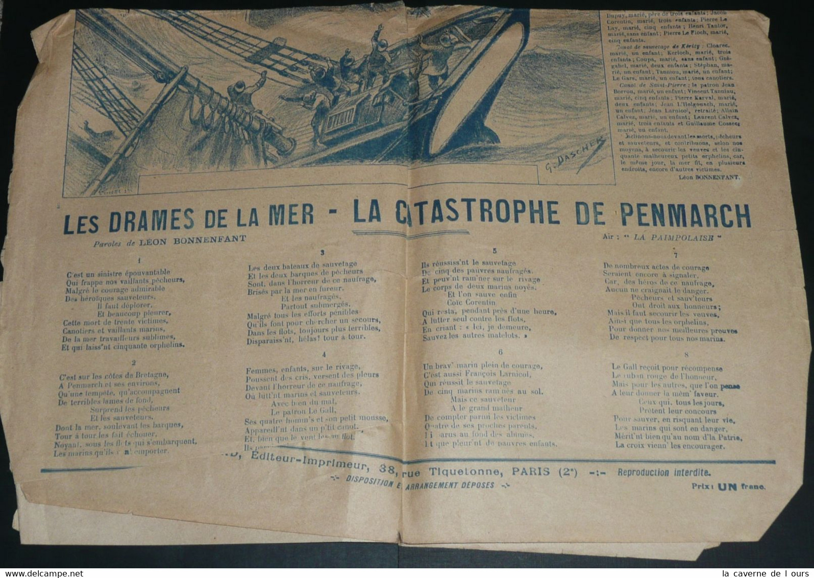 Rare Partitions Chansons Paroles, "France-Actualité, Complaintes" Dixmude Penmarch, Illustré Par Dascher, Naufrage - Scores & Partitions