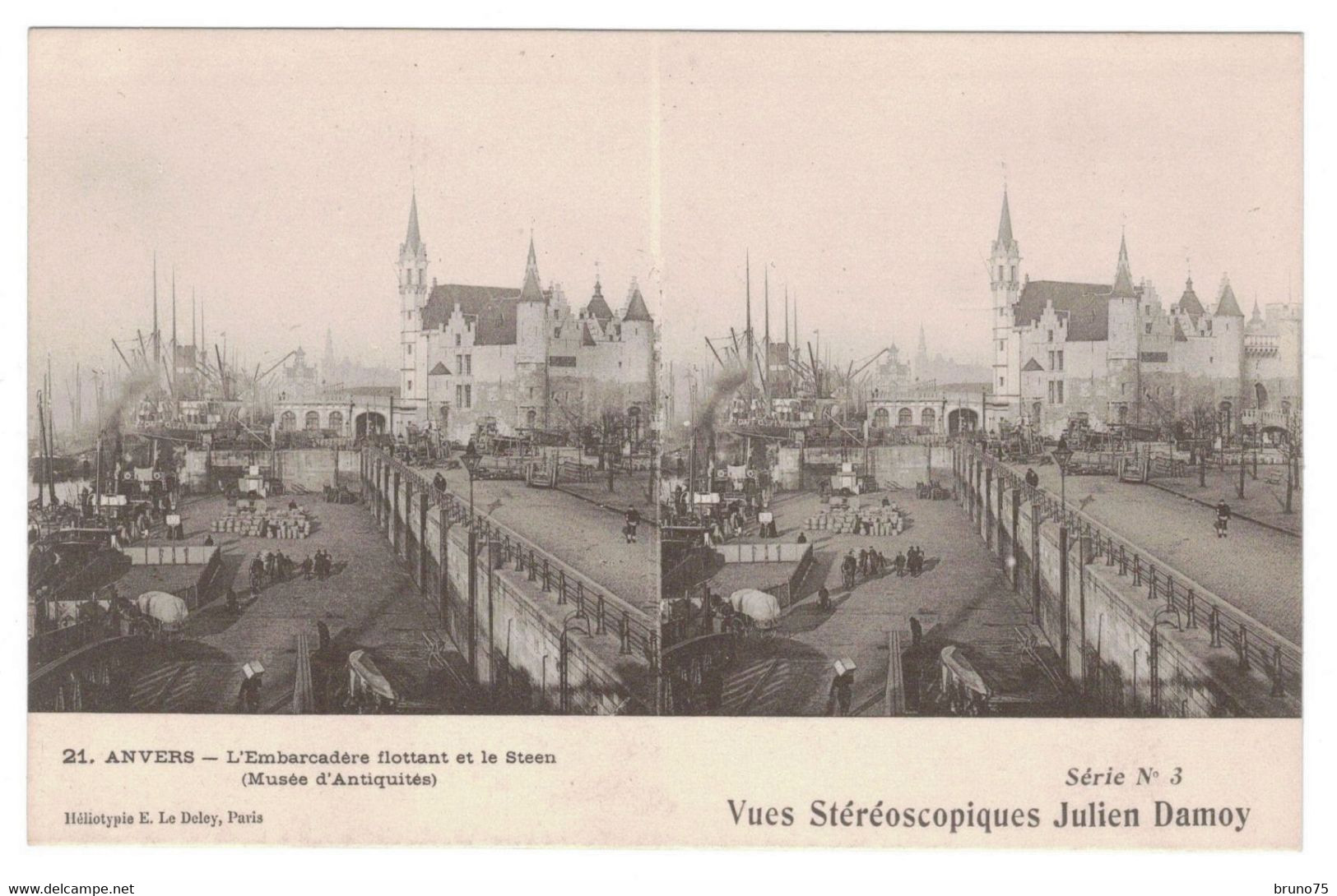 ANVERS - L'Embarcadère Flottant Et Le Steen - Vues Stéréoscopiques Julien Damoy - 21 - Série N° 3 - Cartes Stéréoscopiques